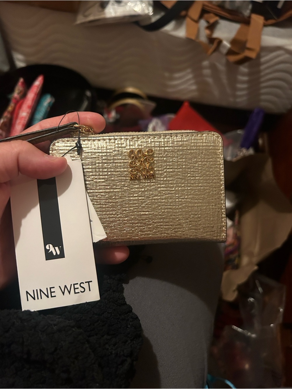 Nine West Textured Gold Wristlet Card Case